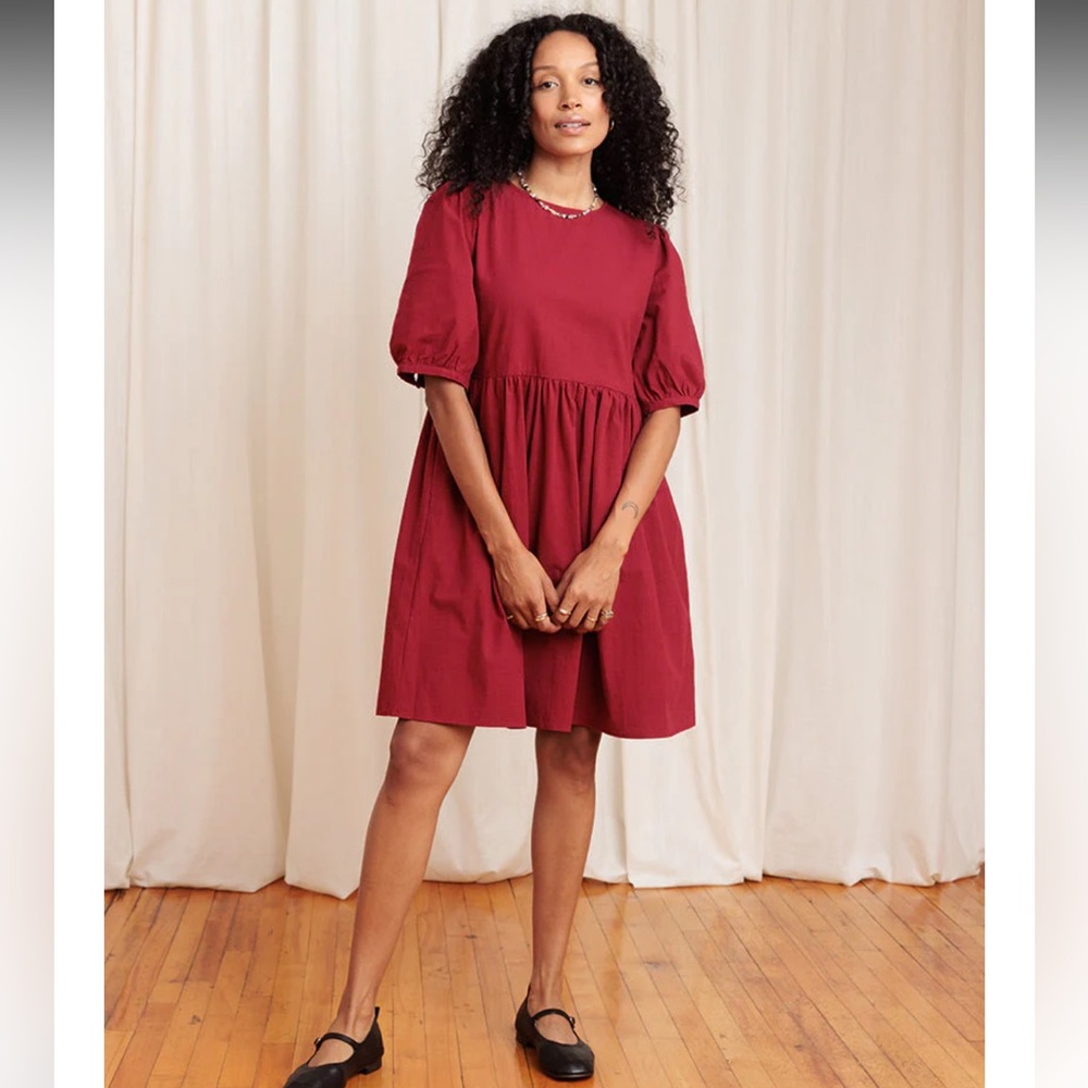 Tradlands Nico 2.0 Balloon Sleeve Dress linen Sundress Garnet Red Burgundy NWT